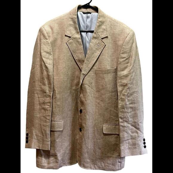 Orvis Signature 42T beige / tan 100% linen herringbone sport coat blazer 2 btn‎ - Picture 1 of 6